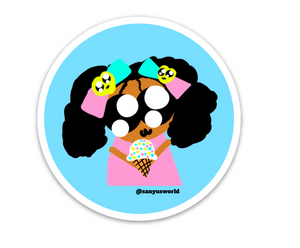 Ice Cream Girl Circle Sticker 3" X 3"