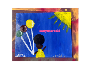 GIRL with three balloons 8X10 panel canva