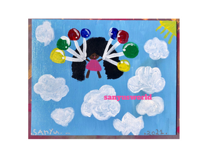 girl with pink dress and a bunch of balloons 8X10 panel canva