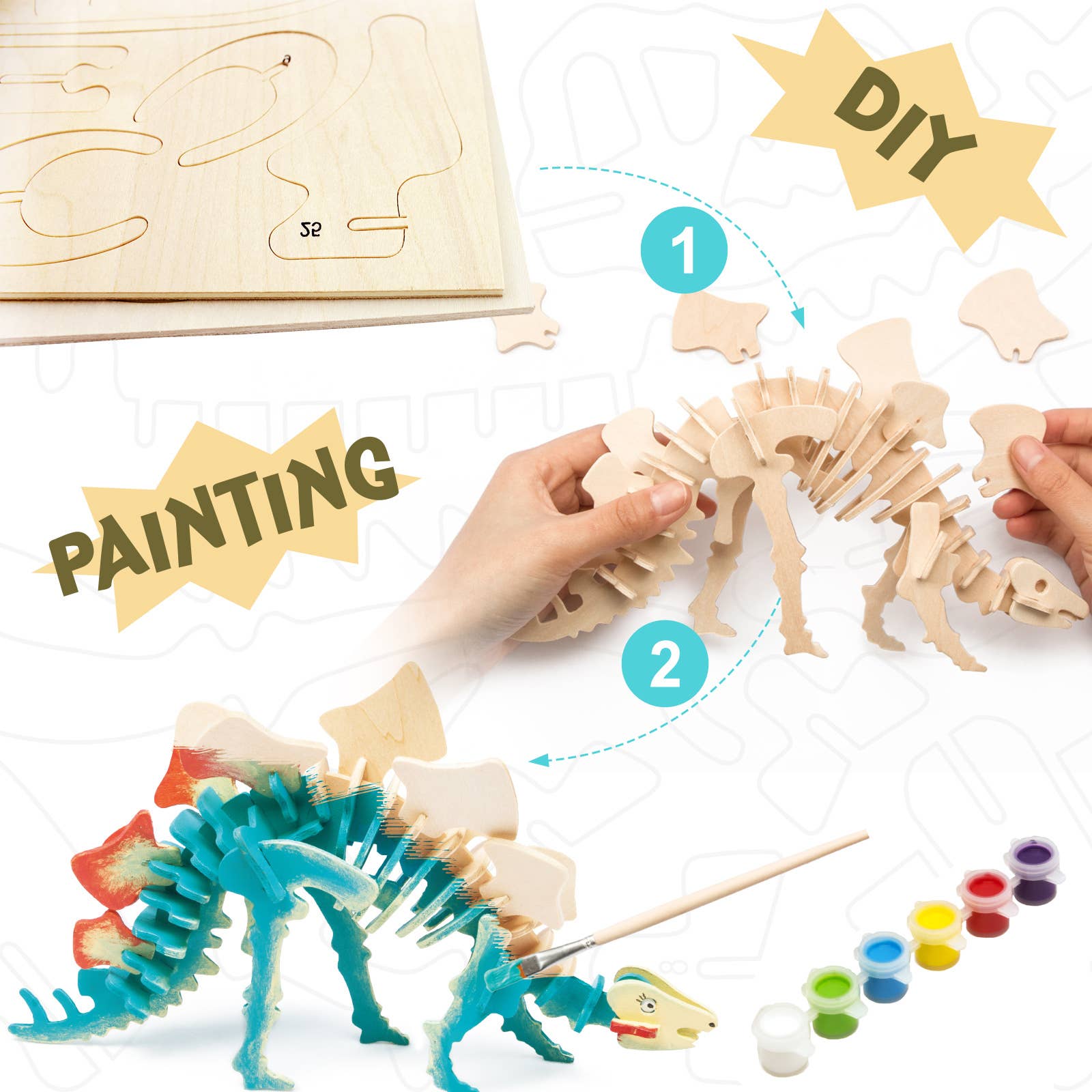 3D Wooden Puzzle Paint Kit: Stegosaurus dinosaur